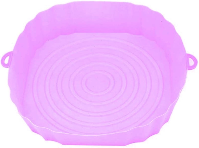 Air Fryer Silicone Pot, 20 cm Non-Stick Food Basket, Food Safe Oven Accessories, Replacement of Parchment Paper, Reusable Baking Pan Liner Fits 3.6 To 6.8QT Air Fryer (Square 20cm, Purple)