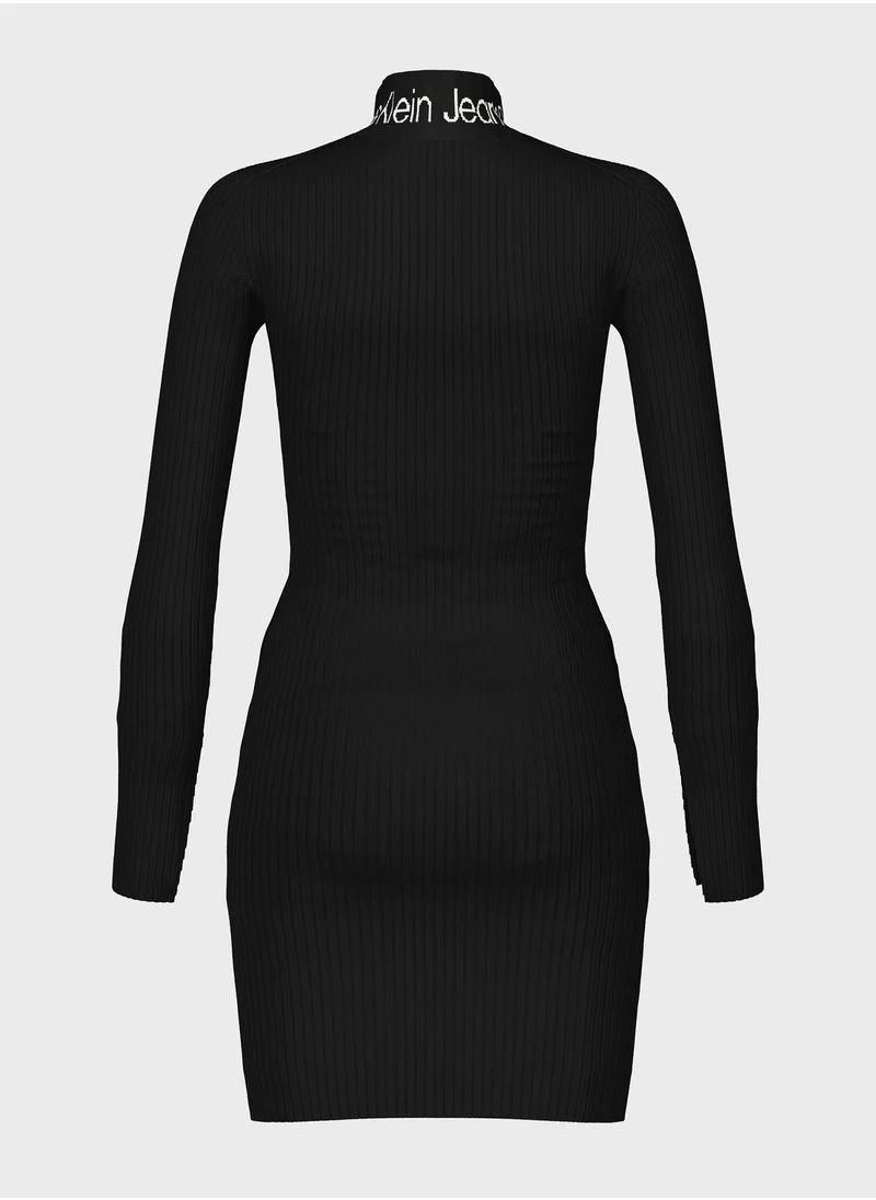 Calvin Klein Jeans High Neck Ribbed Knitted Dress