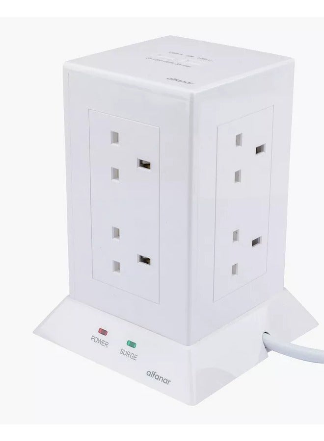Alfanar Vertical Extension – 8 Power Outlets with 2 USB Ports – 3M Cable – 13A - Image 4