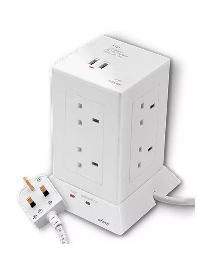 Alfanar Vertical Extension – 8 Power Outlets with 2 USB Ports – 3M Cable – 13A - Image 3