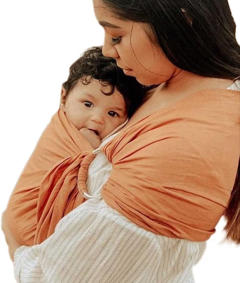 Vlokup Baby Ring Sling Baby Carrier, Extra Soft Baby Sling Carrier for Newborn to Toddler, Lightweight Breathable Adjustable Baby Wrap Sling, Brown - Image 1