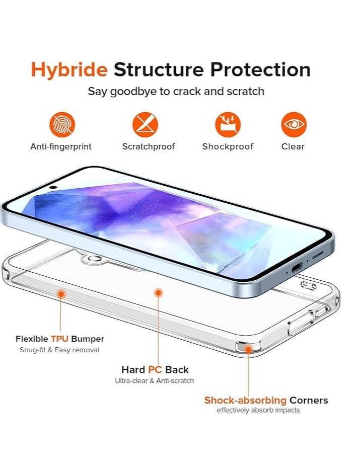 Anti-Yellowing Clear Case for Samsung Galaxy A35  5g Transparent Shock Absorption Mobile Cover [Camera Protection] Evolur Silicone PC Hard Cover