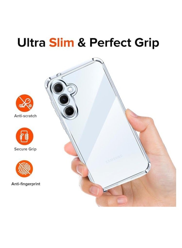 Anti-Yellowing Clear Case for Samsung Galaxy A35  5g Transparent Shock Absorption Mobile Cover [Camera Protection] Evolur Silicone PC Hard Cover