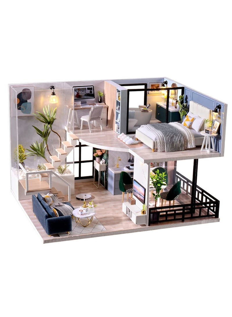 SYOSI DIY Miniature Dollhouse Kit with Furniture, 1:24 Scale Creative Room Mini Wooden Doll House Accessories Plus Dust Proof & Music Movement for Kids Teens Adults(Satisfied Time) - Image 1