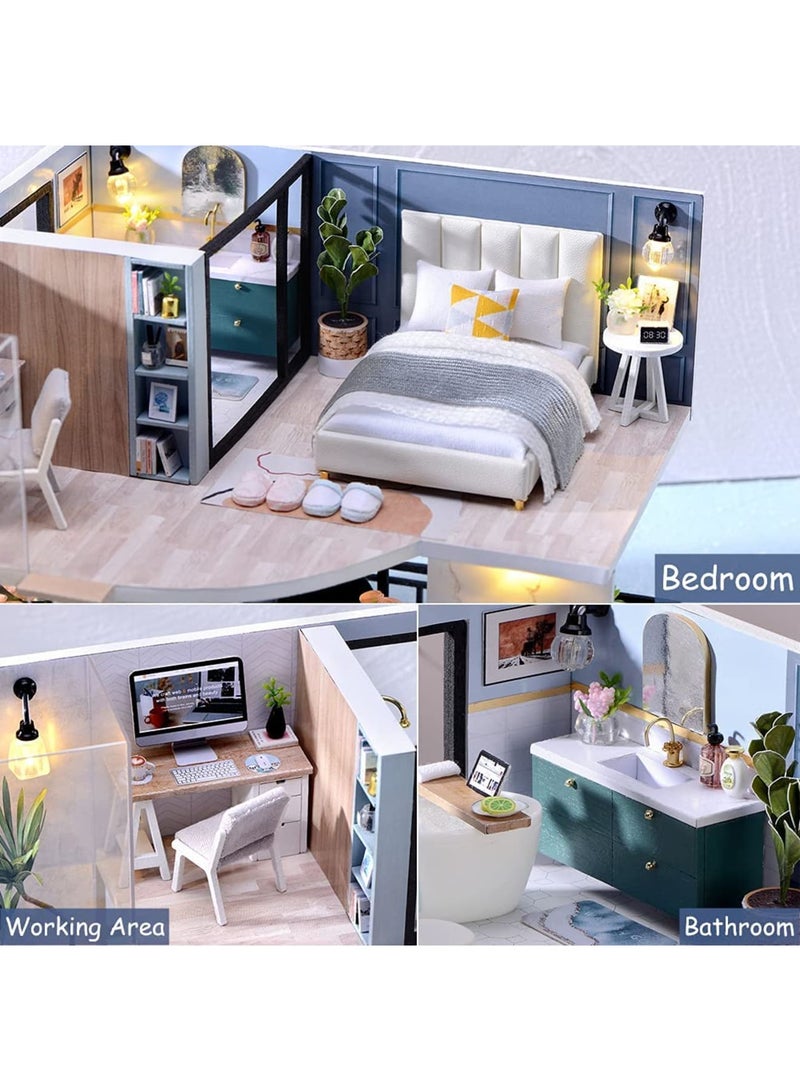 SYOSI DIY Miniature Dollhouse Kit with Furniture, 1:24 Scale Creative Room Mini Wooden Doll House Accessories Plus Dust Proof & Music Movement for Kids Teens Adults(Satisfied Time) - Image 4