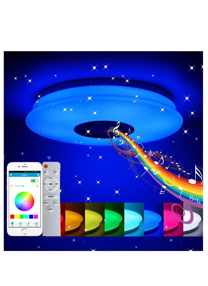 رايتشر - مصباح سقف للموسيقى مع مكبر صوت بلوتوث، ضوء LED ملون RGB مع تطبيق وجهاز تحكم عن بعد، سطوع قابل للتعديل، مصباح 36 وات 3600 لومن - Image 1