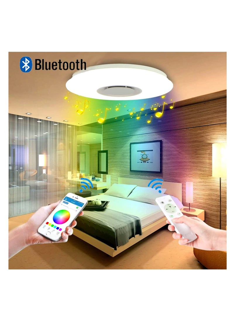 رايتشر - مصباح سقف للموسيقى مع مكبر صوت بلوتوث، ضوء LED ملون RGB مع تطبيق وجهاز تحكم عن بعد، سطوع قابل للتعديل، مصباح 36 وات 3600 لومن - Image 1