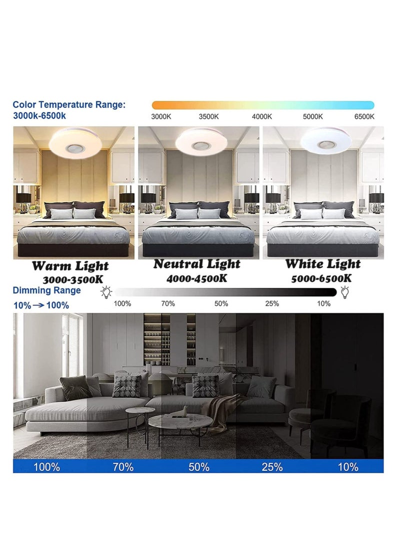 رايتشر - مصباح سقف للموسيقى مع مكبر صوت بلوتوث، ضوء LED ملون RGB مع تطبيق وجهاز تحكم عن بعد، سطوع قابل للتعديل، مصباح 36 وات 3600 لومن - Image 1