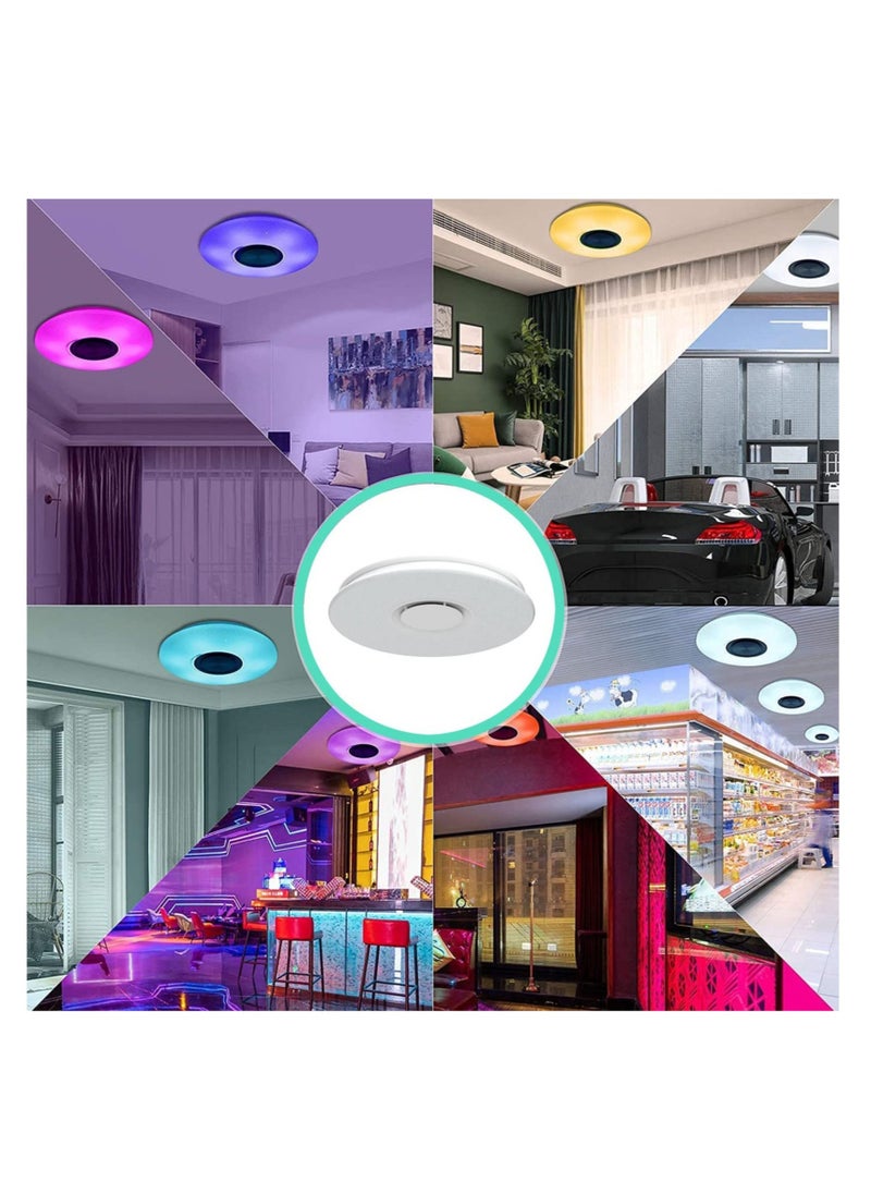 رايتشر - مصباح سقف للموسيقى مع مكبر صوت بلوتوث، ضوء LED ملون RGB مع تطبيق وجهاز تحكم عن بعد، سطوع قابل للتعديل، مصباح 36 وات 3600 لومن - Image 1