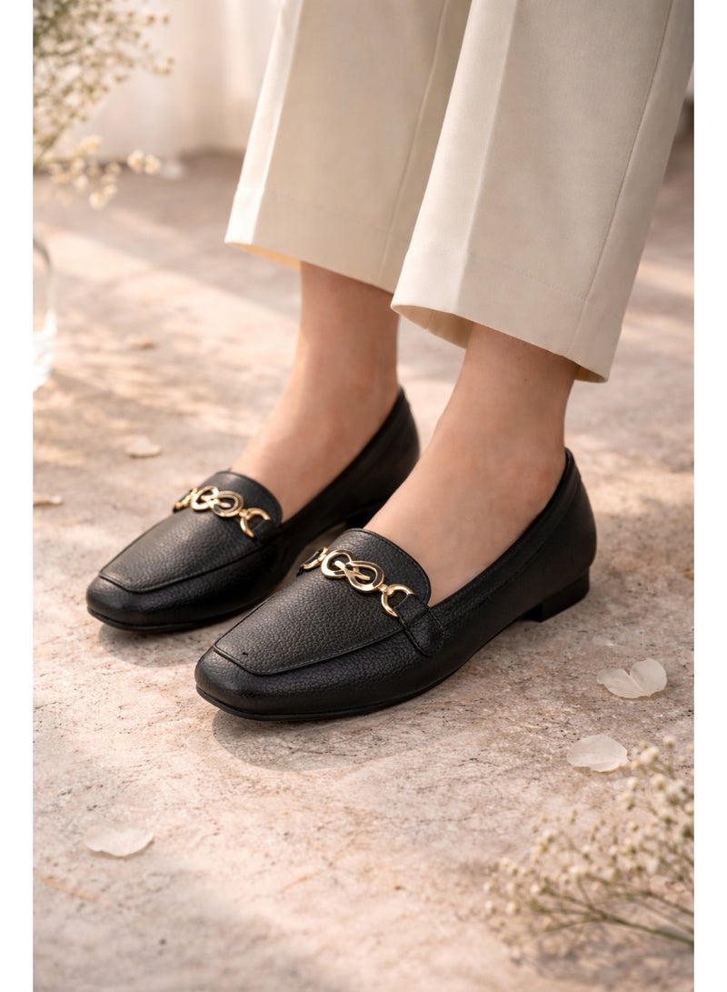 لايف ستيلاش  حذاء باليرينا مسطح من الجلد مربع BN-515 - أسود - Image 1