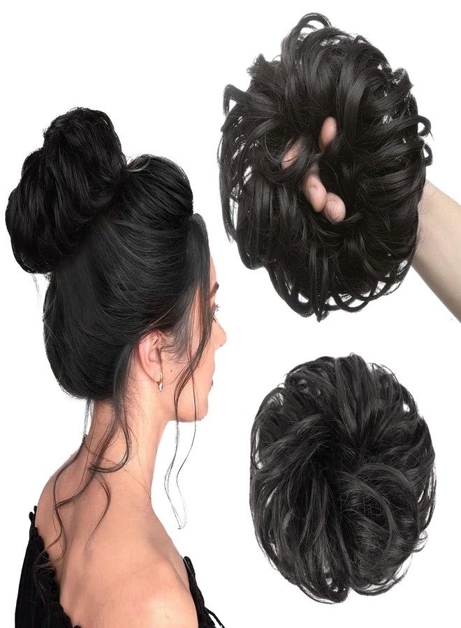 LYKAA Messy Bun Hair Piece Hair Extensions With Elastic Rubber Band, Bun Juda Hairpiece, Synthetic Hair Scrunchies Artificial Fake Donuts Maker for Women Girls (1 Pcs/Black) - Image 1