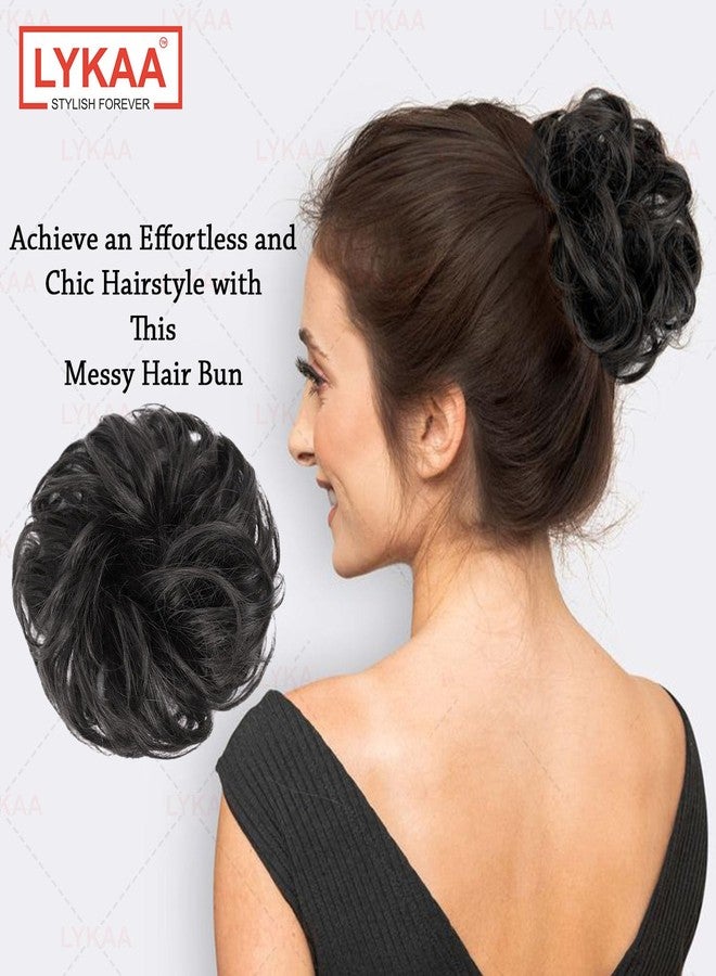 LYKAA Messy Bun Hair Piece Hair Extensions With Elastic Rubber Band, Bun Juda Hairpiece, Synthetic Hair Scrunchies Artificial Fake Donuts Maker for Women Girls (1 Pcs/Black) - Image 3