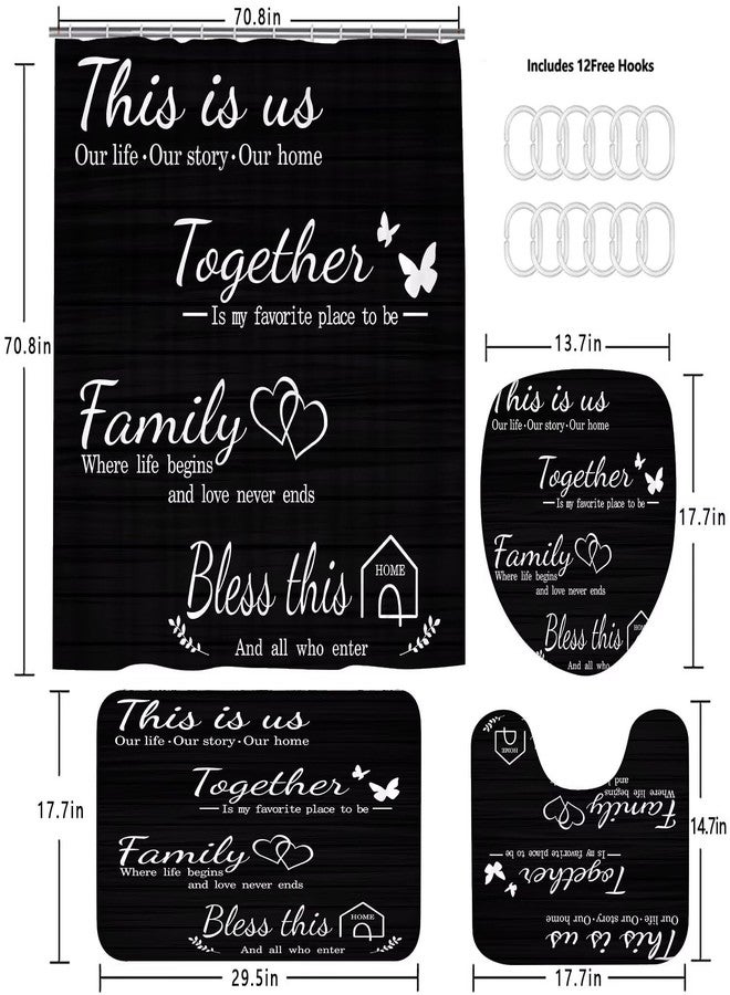 AZHM Family Shower Curtain Set Black Home Bathroom Set with Shower Curtain and Rugs and Accessories Bathroom Decor Curtain with 12 Hooks - Image 4