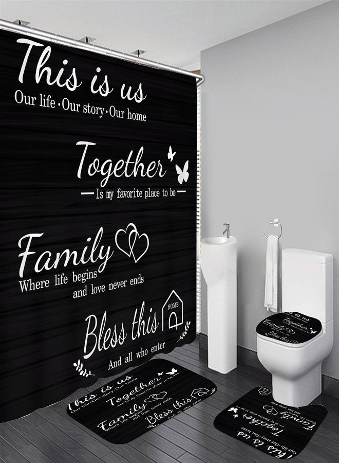 AZHM Family Shower Curtain Set Black Home Bathroom Set with Shower Curtain and Rugs and Accessories Bathroom Decor Curtain with 12 Hooks - Image 1