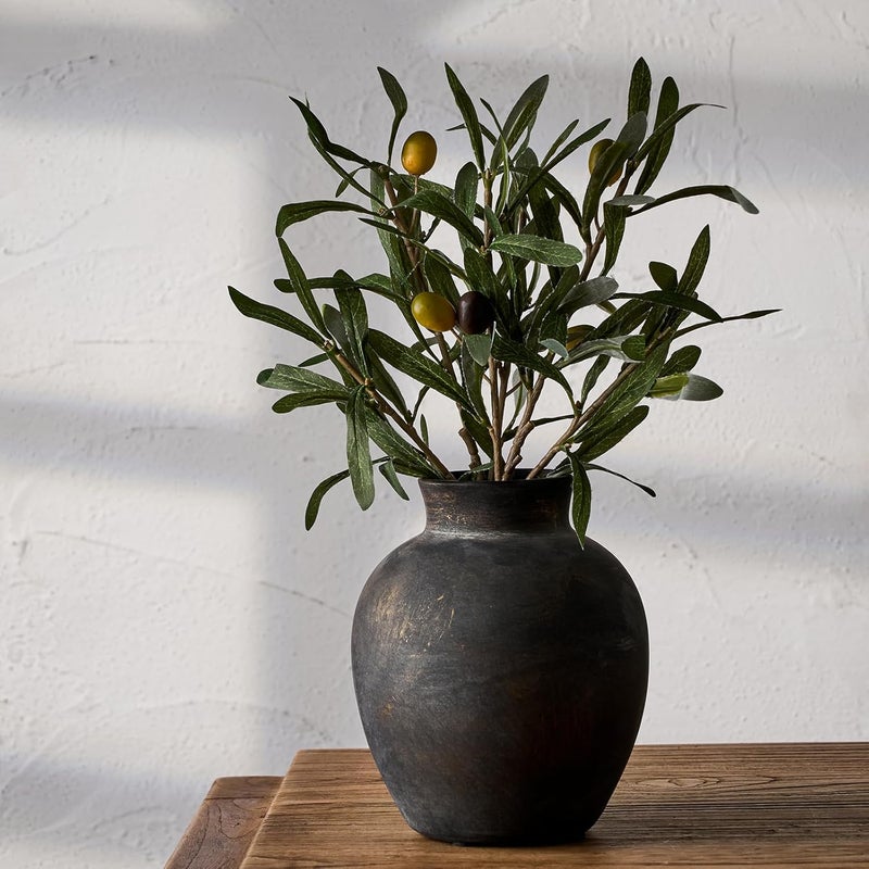SIDUCAL Ceramic Decorative Flower Vase | 6 Inch Pottery Rustic Farmhouse | Boho | Terracotta Vase for Home Decor, Table, Living Room, Bathroom, Shelf, Mantel Decoration, Bronze - Image 1