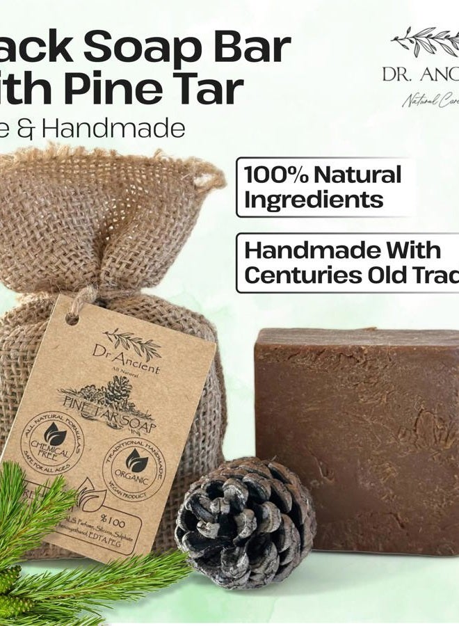 Dr.Ancient Pine Tar Black Soap Bar, Organic Soap Bars Handcrafted the Traditional Way, Natural Chemical-Free, Vegan, Used for Face and Body, Deep Cleansing, and Nourishing Daily Skin - Image 2