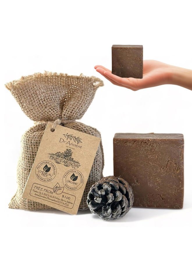 Dr.Ancient Pine Tar Black Soap Bar, Organic Soap Bars Handcrafted the Traditional Way, Natural Chemical-Free, Vegan, Used for Face and Body, Deep Cleansing, and Nourishing Daily Skin - Image 1