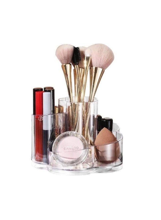 GREECHO Acrylic Cosmetic Brush Holder Rotating Makeup Organizer Spinning Cosmetic Display Cases with 6 Compartment Flower Shape Storage Tray Lip Gloss Organizer Case - Image 1