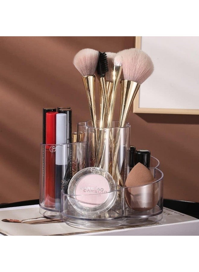GREECHO Acrylic Cosmetic Brush Holder Rotating Makeup Organizer Spinning Cosmetic Display Cases with 6 Compartment Flower Shape Storage Tray Lip Gloss Organizer Case - Image 4