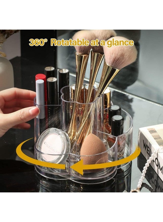 GREECHO Acrylic Cosmetic Brush Holder Rotating Makeup Organizer Spinning Cosmetic Display Cases with 6 Compartment Flower Shape Storage Tray Lip Gloss Organizer Case - Image 3