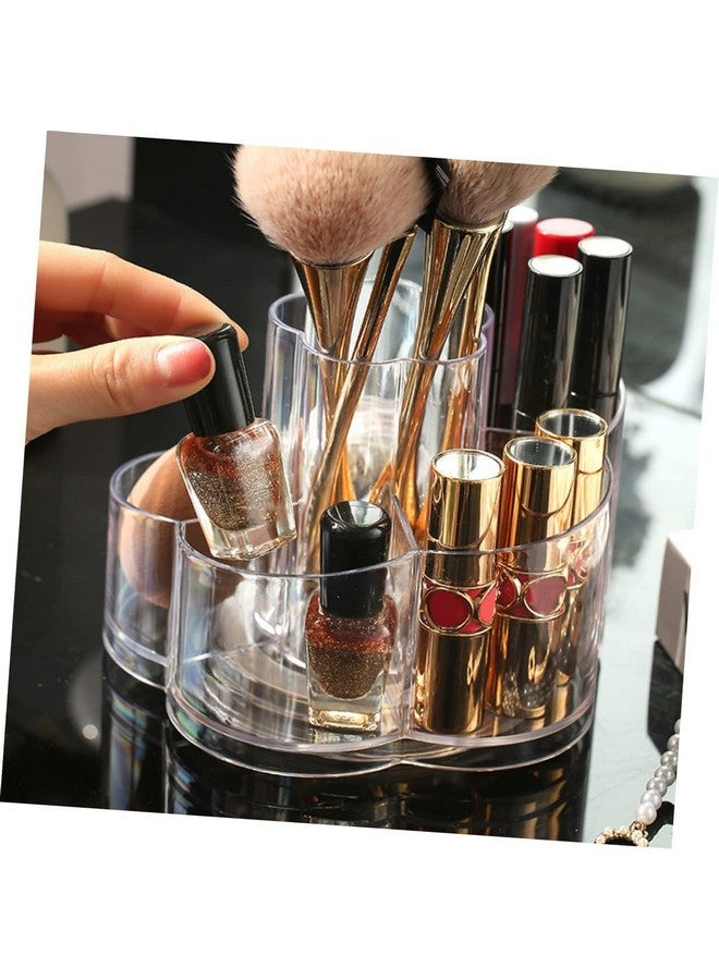 GREECHO Acrylic Cosmetic Brush Holder Rotating Makeup Organizer Spinning Cosmetic Display Cases with 6 Compartment Flower Shape Storage Tray Lip Gloss Organizer Case - Image 5