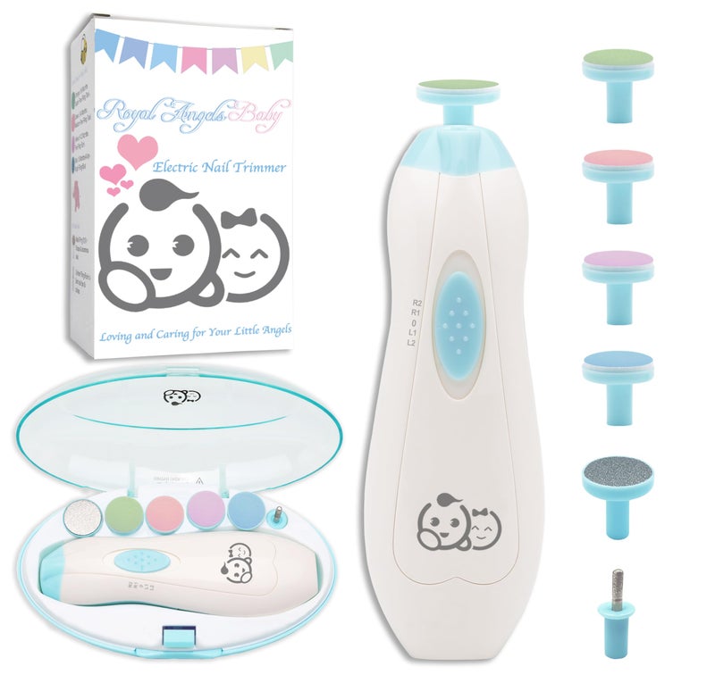 Baby Nail Trimmer 6 in 1 Royal Angels Baby Electric Nail File Baby Grooming Kit Manicure Set for Toddler and Adults Newborn Toddler Toes Fingernails Nail Care Kit Babyblue