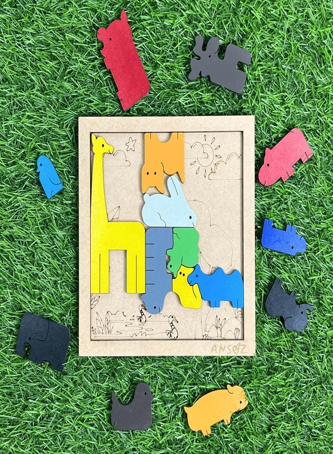 Ansoz Jungle Animals Tetris Wooden Puzzle Board - Interactive Learning & Fun for Kids, Parents, & Hobbyists! igsaw Puzzle for Kids (16 Pieces) - Image 5