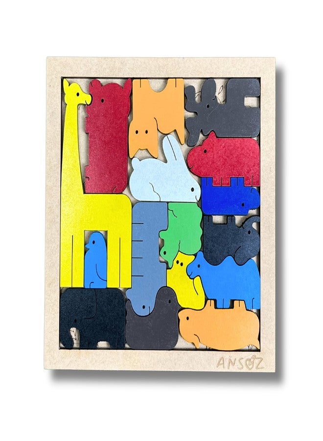 Ansoz Jungle Animals Tetris Wooden Puzzle Board - Interactive Learning & Fun for Kids, Parents, & Hobbyists! igsaw Puzzle for Kids (16 Pieces) - Image 1