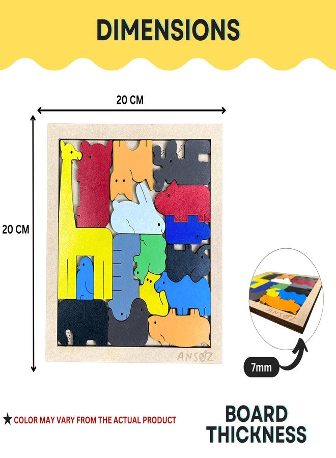 Ansoz Jungle Animals Tetris Wooden Puzzle Board - Interactive Learning & Fun for Kids, Parents, & Hobbyists! igsaw Puzzle for Kids (16 Pieces) - Image 4