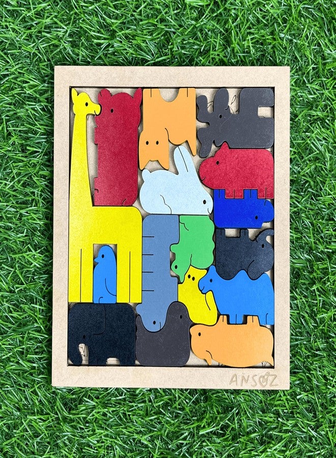 Ansoz Jungle Animals Tetris Wooden Puzzle Board - Interactive Learning & Fun for Kids, Parents, & Hobbyists! igsaw Puzzle for Kids (16 Pieces) - Image 3