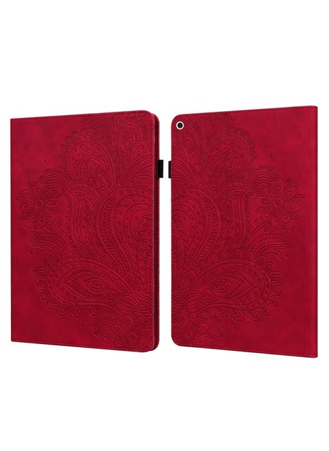 Case Cover Peacock Embossed Pattern TPU + PU Horizontal Flip Leather Case with Holder & Card Slots & Wallet & Sleep / Wake-up Function For iPad 9.7 2017 & 2018 Red