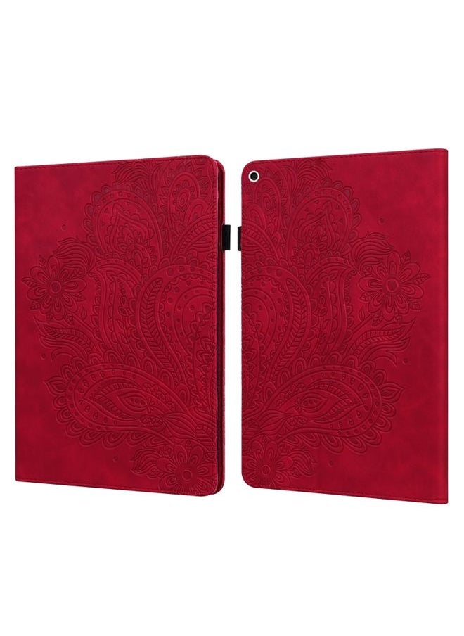 Case Cover Peacock Embossed Pattern TPU + PU Horizontal Flip Leather Case with Holder & Card Slots & Wallet & Sleep / Wake-up Function For iPad 9.7 2017 & 2018 Red