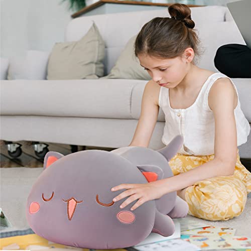 FUYU Cat Stuffed Animals Soft Cat Plush Pillow Kawaii Kitten Stuffed Animal Toy Gifts for Kids Boys Girls Room Decor Gray Squinted15in37cm - Image 5