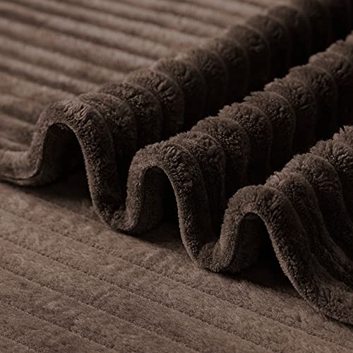 Vessia Flannel Fleece Throw Blanket(50X70 Inch), 300GSM Cozy Brown Stripe Throw for Couch, Sofa and Bed, Warm and Soft Chocolate Microfiber Ribbed Blanket for All Season - Image 4