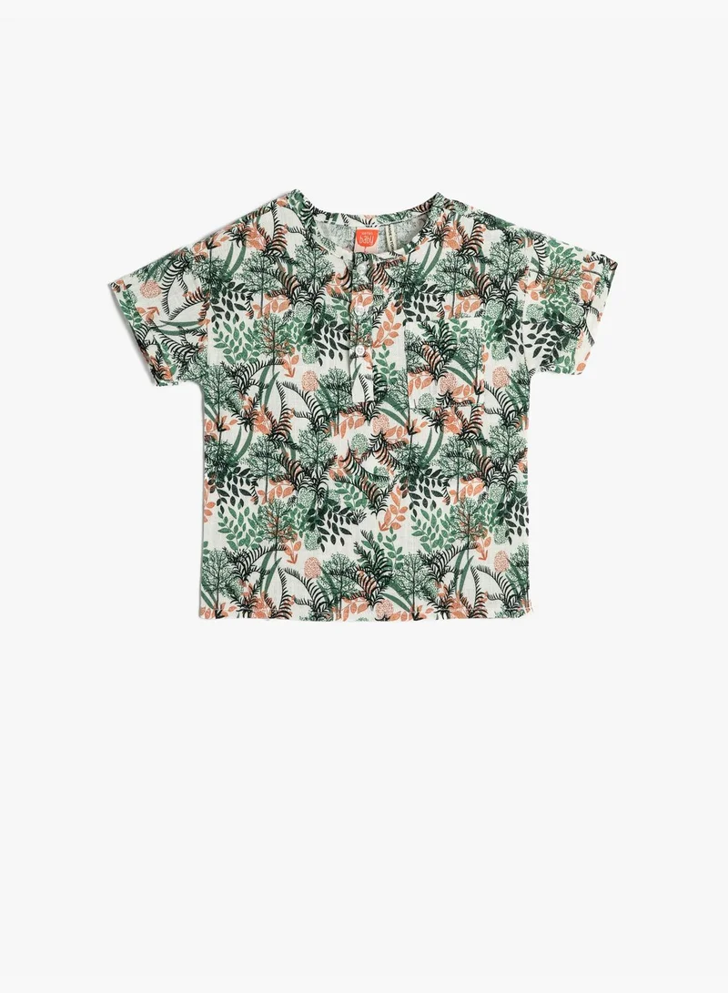 KOTON Floral T-Shirt Short Sleeve Crew Neck Cotton