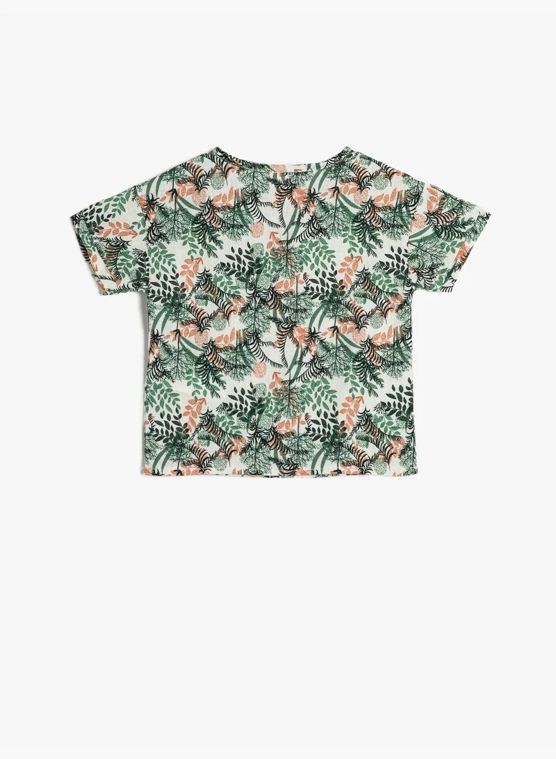 KOTON Floral T-Shirt Short Sleeve Crew Neck Cotton