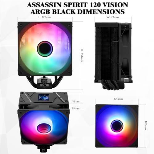 Thermalright مبرد وحدة المعالجة المركزية Thermalright Assassin Spirit 120 Vision ARGB الأسود مع شاشة LCD عرض IPS بدقة 240*240 بوصة 1.54، تبريد هوائي لوحدة المعالجة المركزية للكمبيوتر لـ LGA1700/1851/115X، AM4/AM5، مشعاع عالي الأداء - Image 4
