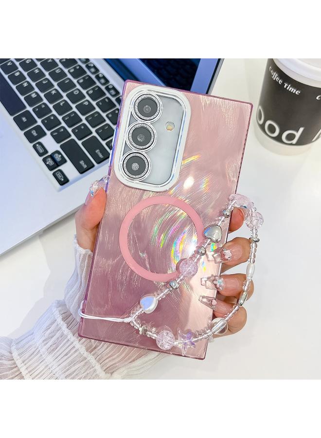 S-TOP Case For Samsung Galaxy S24 FE 5G Plating Texture Wristband MagSafe TPU Phone Case with Glitter Lens Film - Image 1