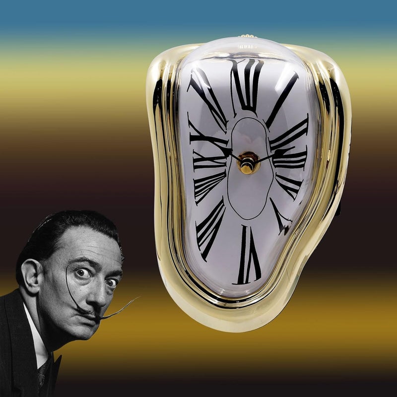 FAREVER Melting Clock, Salvador Dali Watch Melted Clock for Decorative Home Office Shelf Desk Table Funny Creative Gift, Gold - Image 2