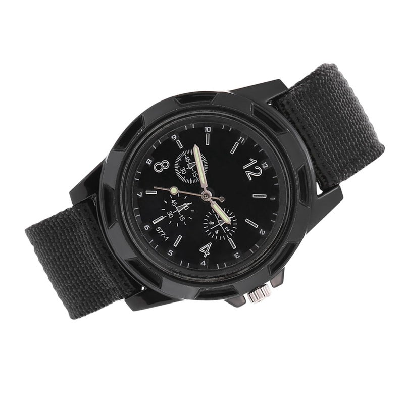 Black Military Watch Round Nylon Strap Analog Electronic Alloy Case Pin Buckle - Image 2
