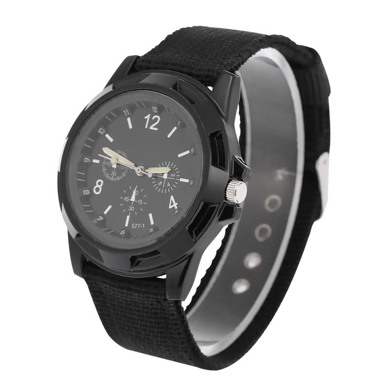 Black Military Watch Round Nylon Strap Analog Electronic Alloy Case Pin Buckle - Image 4