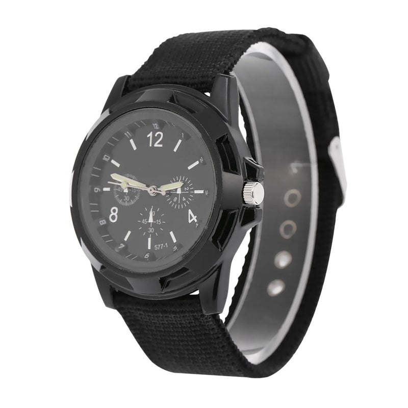 Black Military Watch Round Nylon Strap Analog Electronic Alloy Case Pin Buckle - Image 3