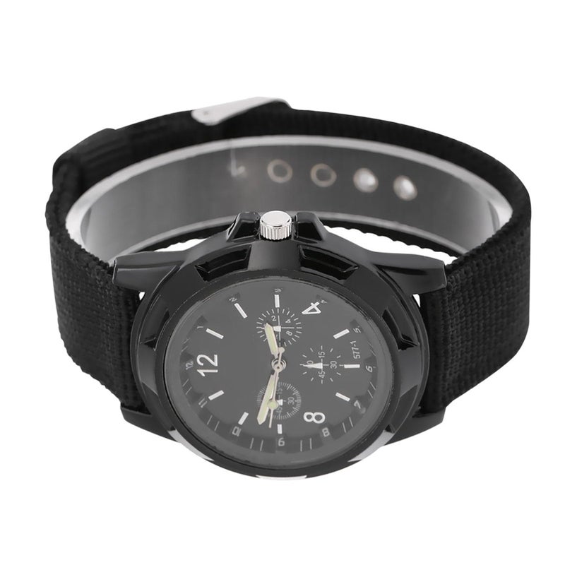 Black Military Watch Round Nylon Strap Analog Electronic Alloy Case Pin Buckle - Image 5