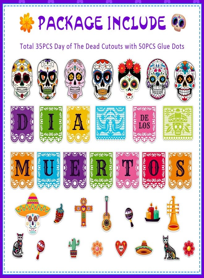 JUESMOS Day of The Dead Decorations Sugar Skull Cutouts Halloween Decor Dia De Los Muertos Colorful Skull Cutouts for Kids Students Classroom Bulletin Board Wall Decor Mexican Fiesta Party Supplies - Image 5