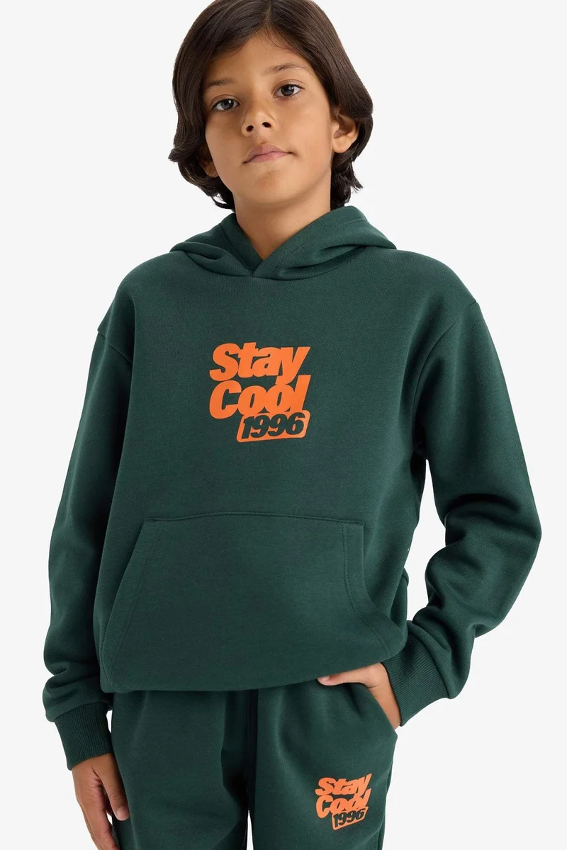 ديفاكتو Boy Hooded Printed Soft Inside Sweatshirt