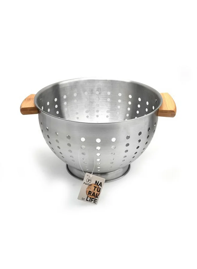 PARFAIT Stainless Steel Colander with Bamboo Handle Silver and Brown 16 x 25 x 31 cm N-J401KX0031