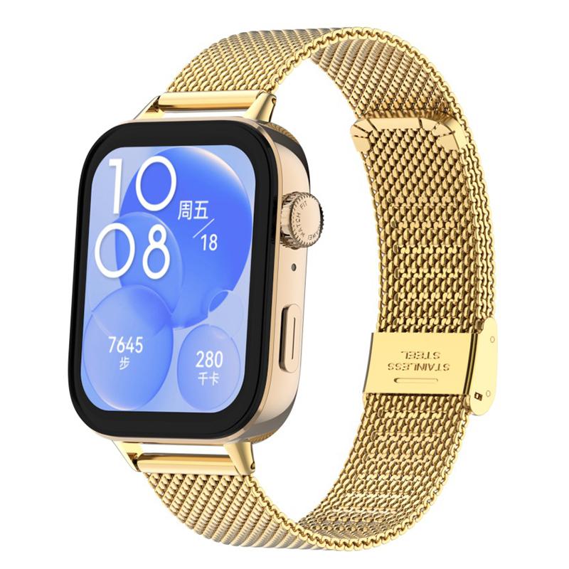erorex For Huawei Watch Fit3 / Fit4 / Fit4 Pro Milanese Metal Buckle Watch Band(Gold) - Image 1