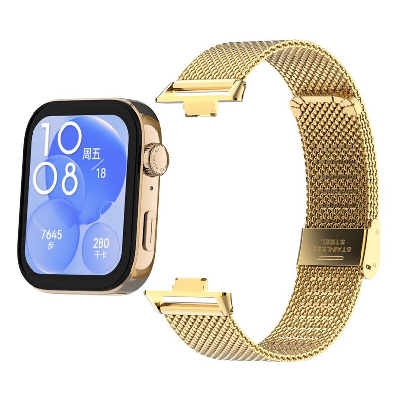 erorex For Huawei Watch Fit3 / Fit4 / Fit4 Pro Milanese Metal Buckle Watch Band(Gold) - Image 2