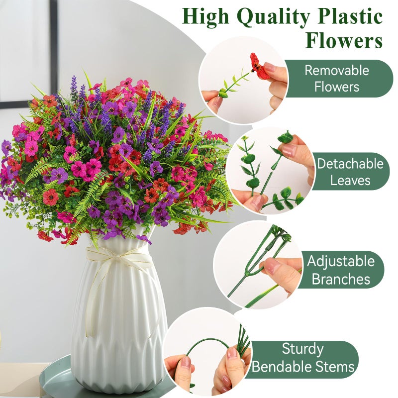 Alupssuc 24 Bundles Artificial Flowers for Outdoors Planters Spring Decoration, UV Resistant Faux Eucalyptus Violet and Lavender Silk Fake Plants for Outside Indoor Yard Home Patio Decor, Mix 3 Colors - Image 3