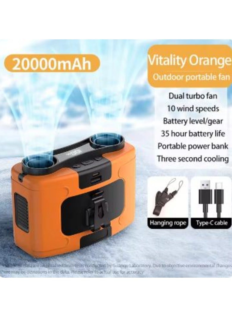 AROAQ 20000mAh Outdoor Portable Waist Fan Hanging Neck Fan Strong Wind with Power Bank LED Lighting for Sports Courier Outdoor Working - Image 1